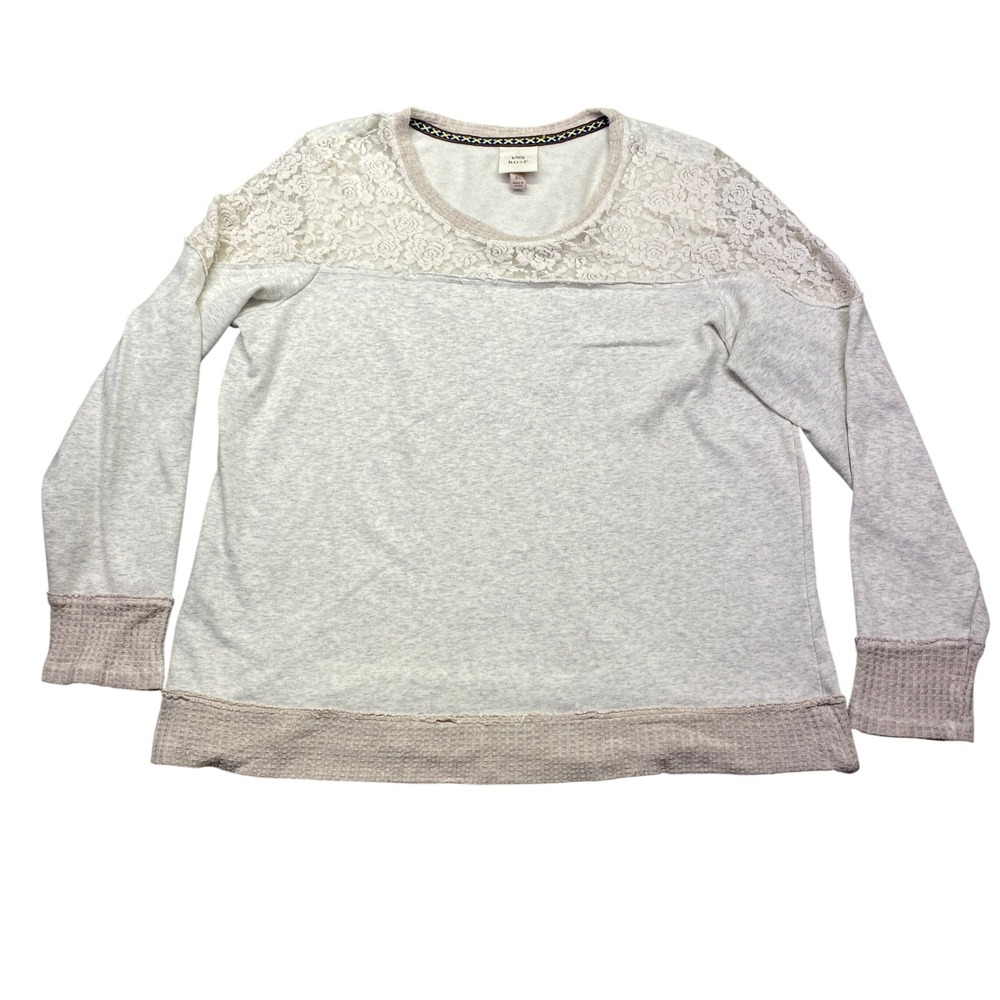 Knox Rose Womens Lace‎ Shoulder Sweatshirt Light Gray XL Crew Neck Long Sleeve